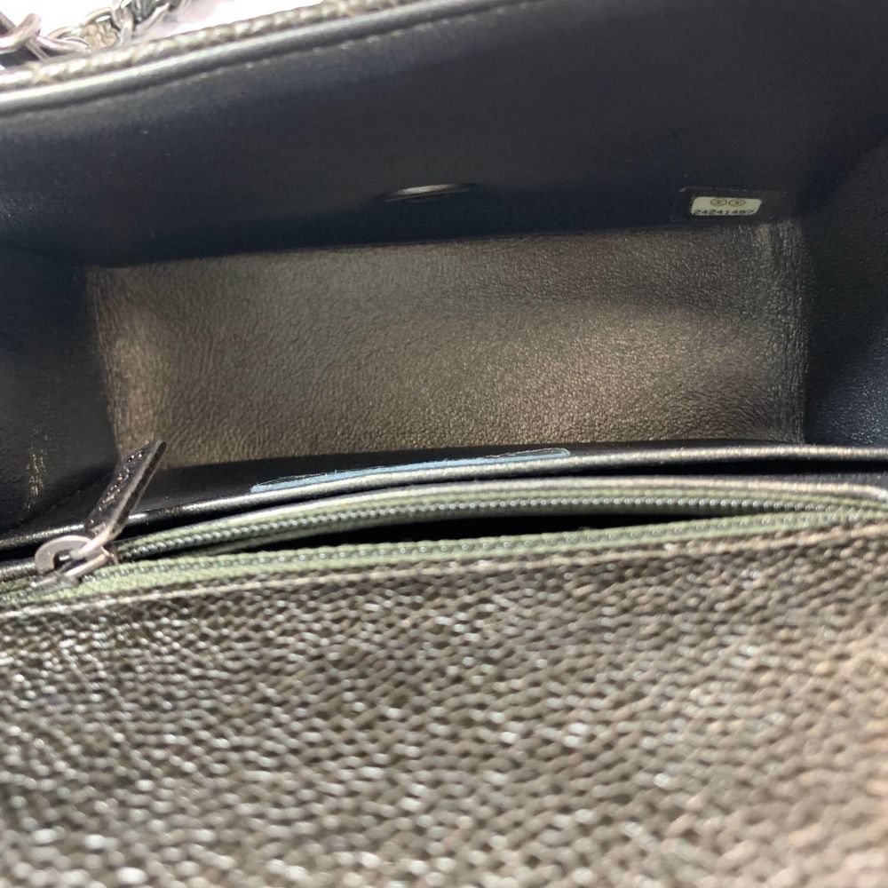 ❌❌ CHANEL 17S Metallic Charcoal Square Classic Caviar Mini Quilt Flap Bag CC RHW - Picture 13 of 17